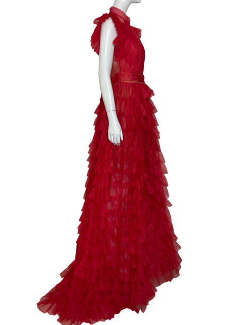 Vestido De Fiesta Forever Unique Vuelos Maxi Rojo - Talla 10
