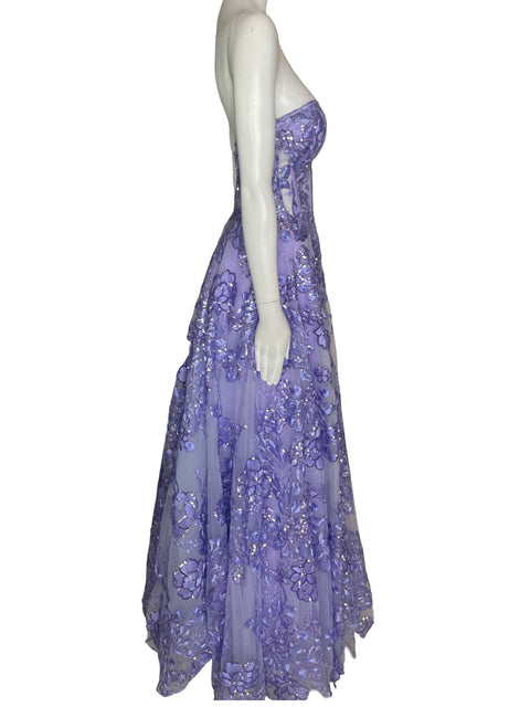 Vestido De Fiesta Jovani Strapless Corset Lentejuelas Morado - Talla 8