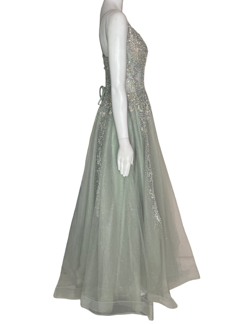 Vestido De Fiesta Andrea & Leo Tiras Pedreria Cruzado Azul - Talla 8