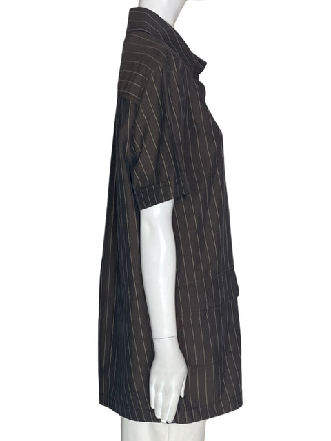 Blusa Made In Italy Les Copains Camisa Rayas Botones Manga corta Marrón - Talla 42
