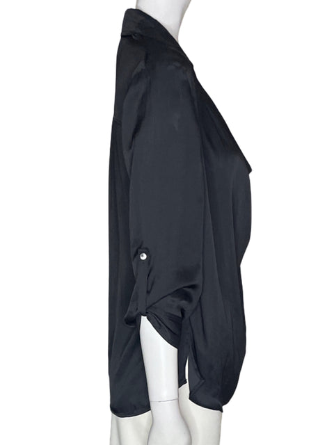 Blusa Vince Seda Manga corta Cuello caido Negro - Talla 2