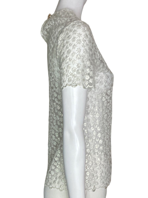 Blusa Kate Spade Transparente Floral Manga corta Blanco - Talla 2