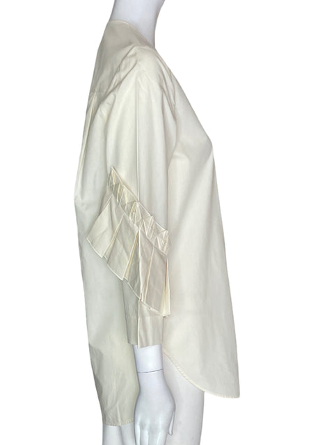Blusa Cos Liso Ruchas Bolsillo Beige - Talla 4