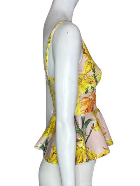 Blusa Michelle Forero Tiras Estampado Ruchas Ajustado Amarillo - Talla S