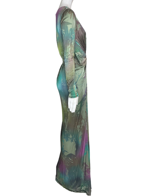 Vestido Mathew Williamson Maxi Ajustado Estampado Cuello v Morado - Talla 8