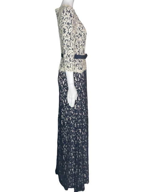 Vestido Tadashi Shoji Tejido Manga larga Fajon Azul - Talla 4
