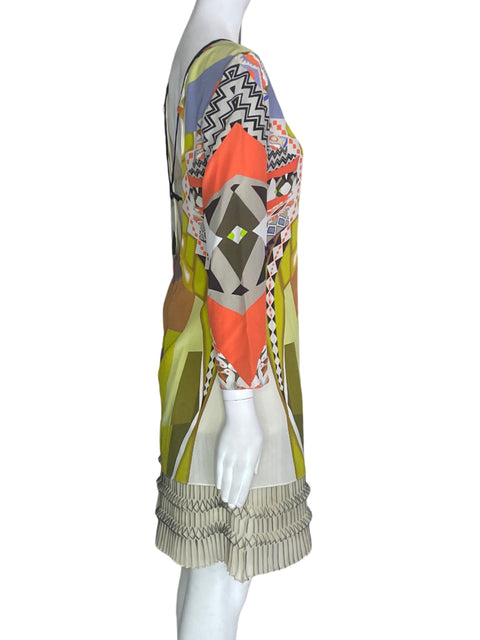 Vestido Etro Estampado Manga larga Plisado Verde - Talla 42