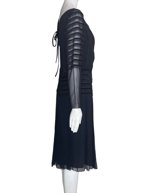 Vestido Oscar De La Renta Plisado Midi Transparente Negro - Talla 8