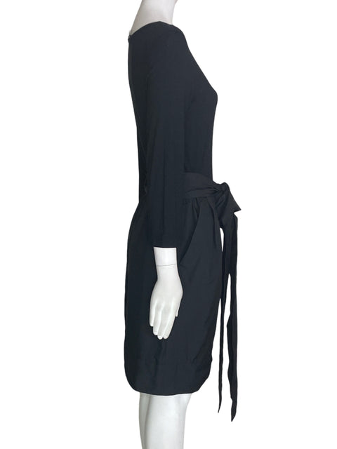 Vestido Dkny Manga corta Plisado Fajon Cuello redondo Negro - Talla 6