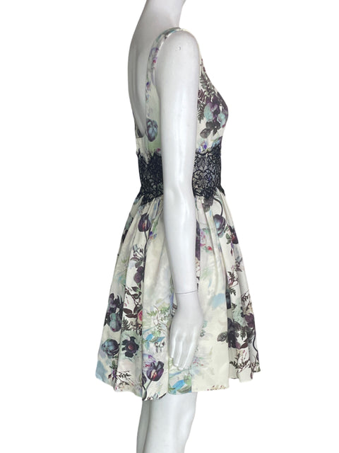 Vestido Marchesa Notte Plisado Tiras Estampado Azul - Talla 2