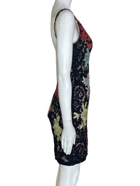 Vestido De Fiesta Jovani Estampado Tiras Cuello v Negro - Talla 2
