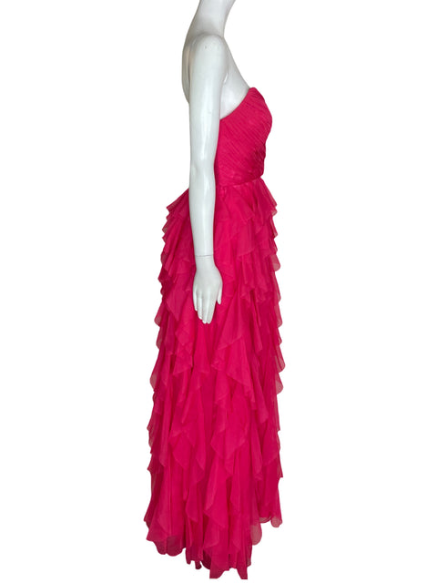 Vestido De Fiesta Ladivine Ruchas Strapless Suelto Rosado - Talla 8
