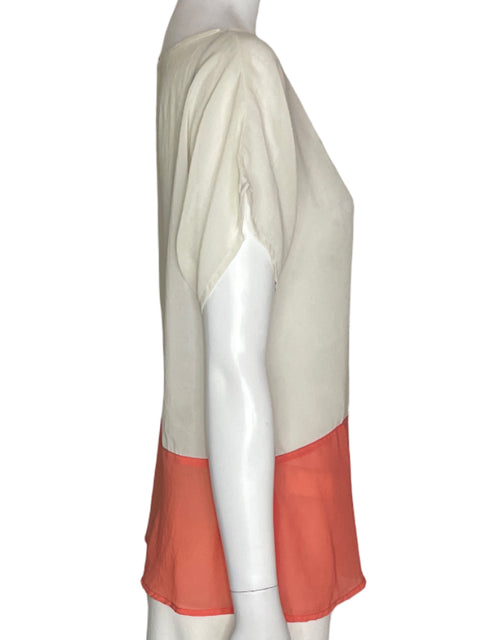 Blusa Bobois Bicolor Manga corta Cuello redondo Beige - Talla S