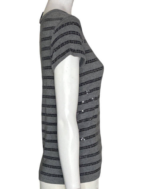 Blusa Ann Taylor Rayas Satinado Manga corta Gris - Talla S
