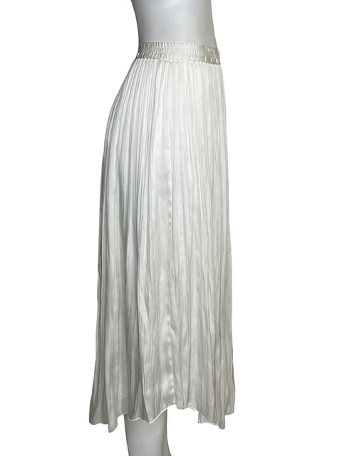 Falda Massimo Dutti Satinado Plisado Blanco - Talla M