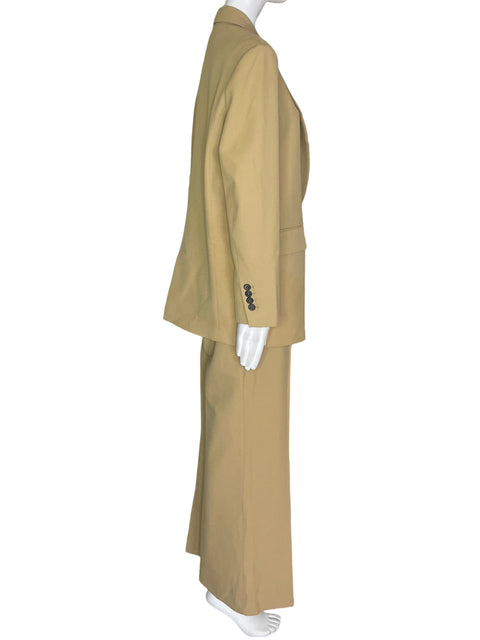 Conjunto Zara Blazer/pantalon Recto Wide-leg Cuello v Beige - Talla M