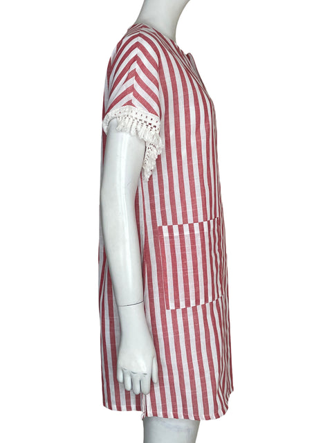 Vestido Tesoro Tps de Algodón Midi Rayas Rojo - Talla M