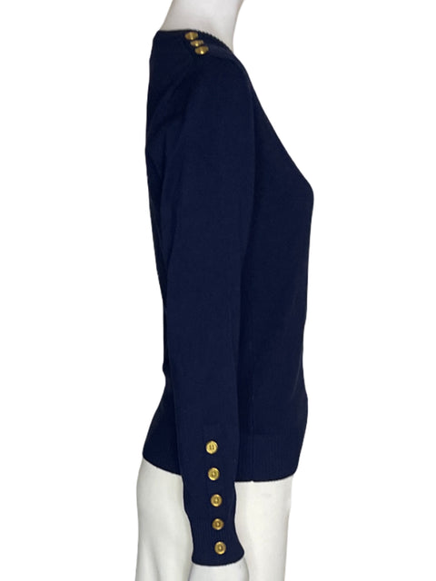 Blusa Cielo de Algodón Botones Cuello redondo Manga larga Azul - Talla S