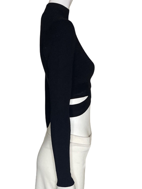 Blusa Zara de Algodón Cruzado Crop Manga larga Negro - Talla M