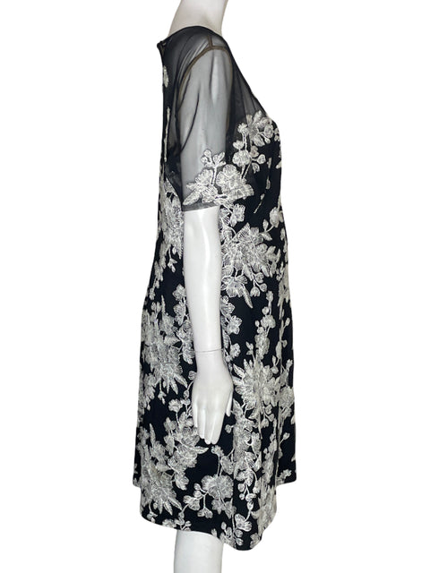 Vestido Tadashi Shoji Estampado Transparente Midi Negro - Talla 14