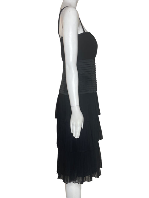 Vestido Tadashi Shoji Ruchas Tiras Fajon Negro - Talla 12