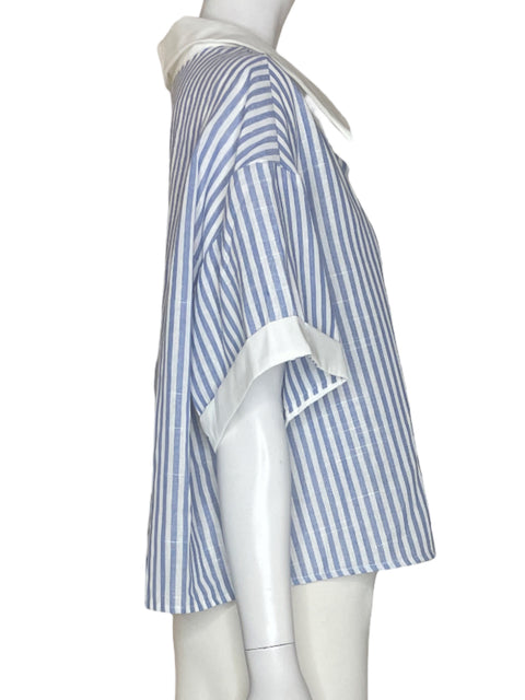 Blusa Tesoro Tps de Algodón Rayas Manga corta Cuello v Azul - Talla L