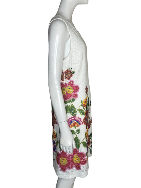Vestido Desigual Estampado Floral Blanco - Talla 46