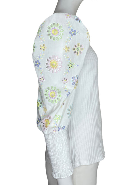 Blusa Jj's Fairyland Mangas Abullonado de Algodón Blanco - Talla L