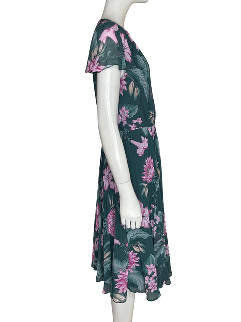 Vestido Ann Taylor Estampado Floral Plisado Verde - Talla 8