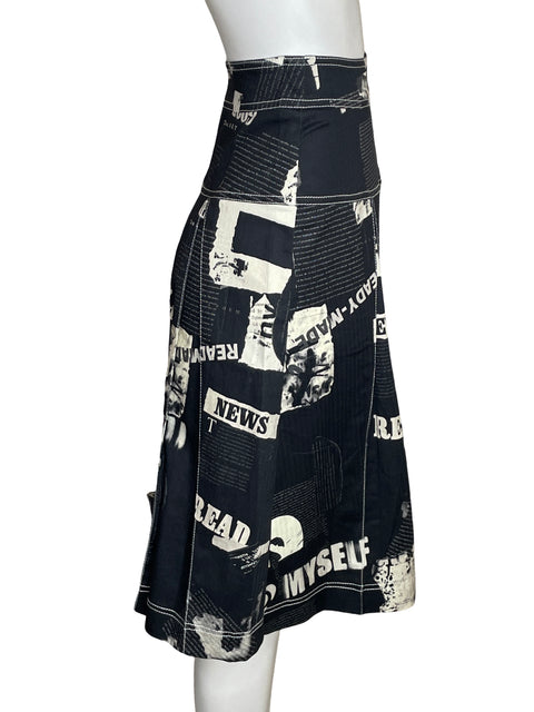 Falda Desigual Estampado Midi Plisado Negro - Talla XL