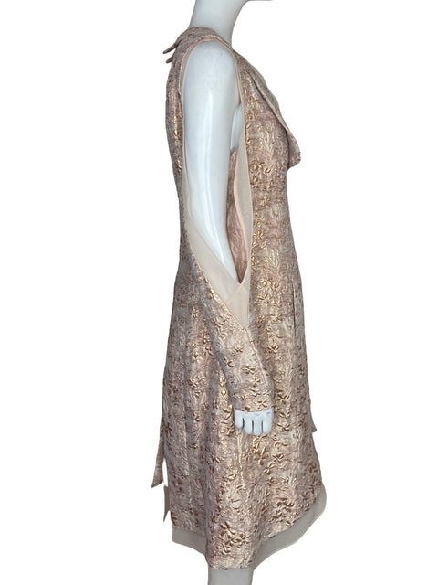 Vestido De Fiesta John Paul Ataker Asimétrico Metalizado Beige - Talla 44