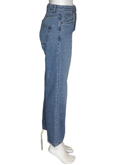 Pantalón Rgnc Liso Recto Bolsillo Azul - Talla 24