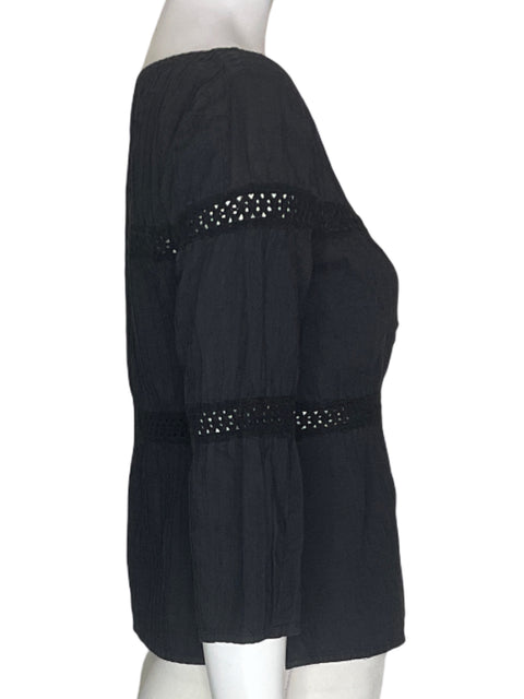 Blusa Bcbg Transparente Mangas abullonado Cuello redondo Negro - Talla 6