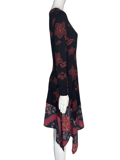 Vestido Desigual Asimétrico Estampado Manga larga Negro - Talla S