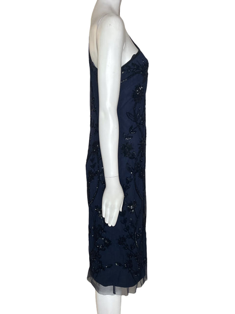 Vestido Adriana Papell Oneshoulder Brillo Suelto Azul - Talla 8