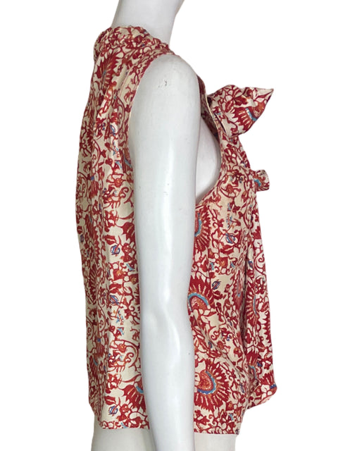 Blusa Tory Burch de Seda Estampando Sin manga Suelto Rojo - Talla 4