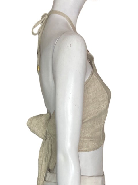 Top Studio F de Lino Tiras Crop Nudo Beige - Talla S