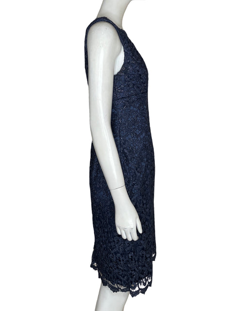 Vestido De Fiesta Adrianna Papell Cuello v Encaje floral Brillo Azul - Talla 6