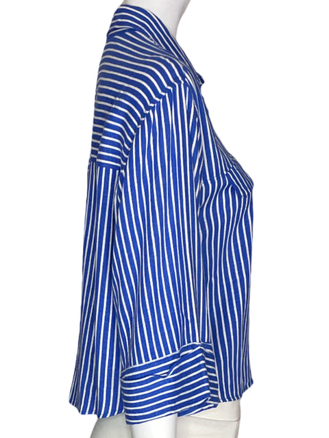 Top Zara de Algodón Crop Rayas Manga larga Azul - Talla XS