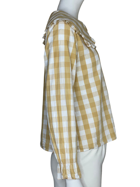 Blusa Lamaglietta Mode de Algodón Estampado Cuadros Vichy Beige - Talla M