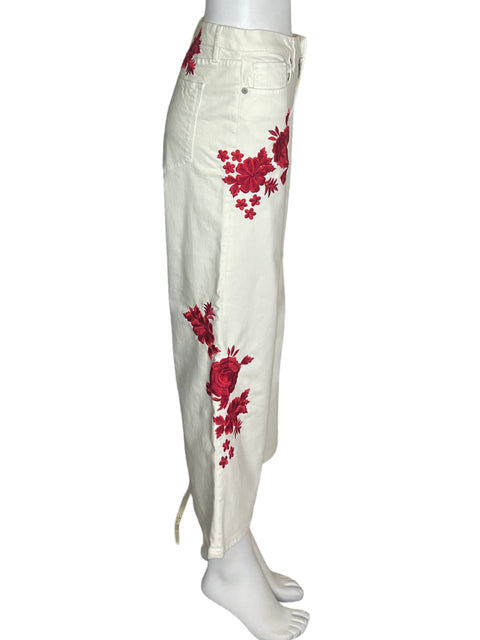 Pantalón Banana Republic Apliques Floral Bolsillo Blanco - Talla 4