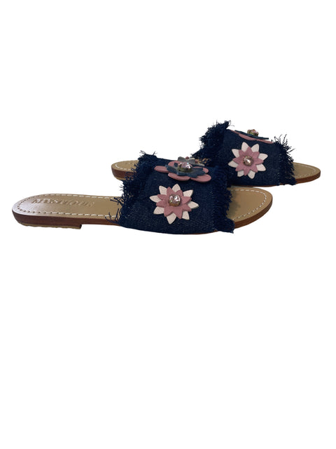 Sandalia Mistique Flat Apliques Floral Azul - Talla 6