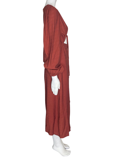Vestido Showpo Midi Liso Cuello v Marrón - Talla S