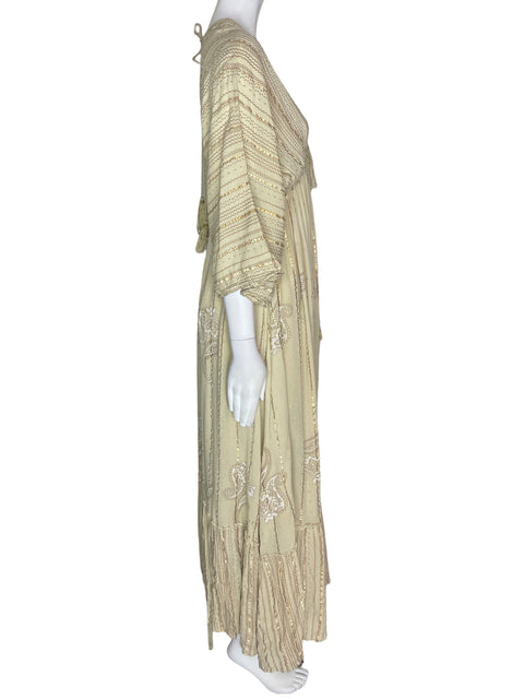 Vestido Vieira Estampado Rayas Cuello v Beige - Talla U