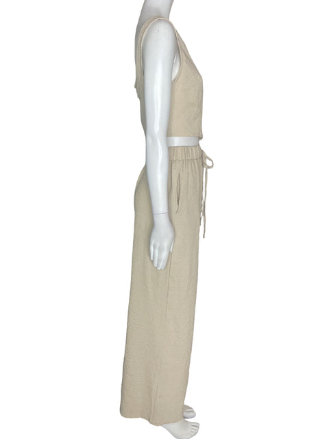 Conjunto Tesoro Tps Crop/pantalon Sin mangas Wide-leg Beige - Talla S
