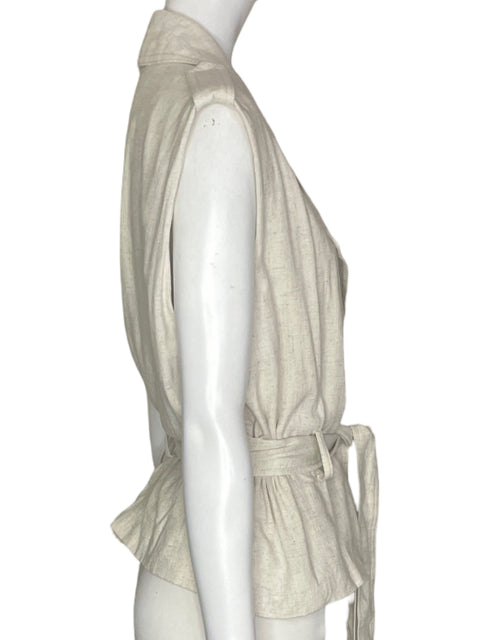 Chaleco Zara de Lino Liso Botones Fajon Beige - Talla M