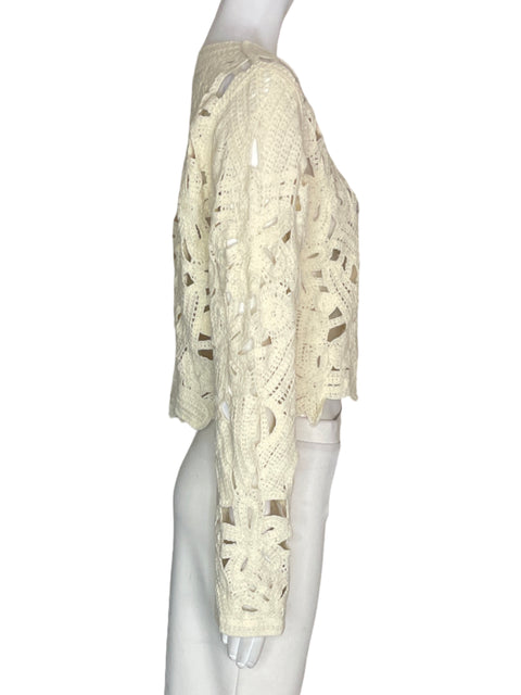 Blusa Bonage Troquelado Manga larga Liso Beige - Talla XS