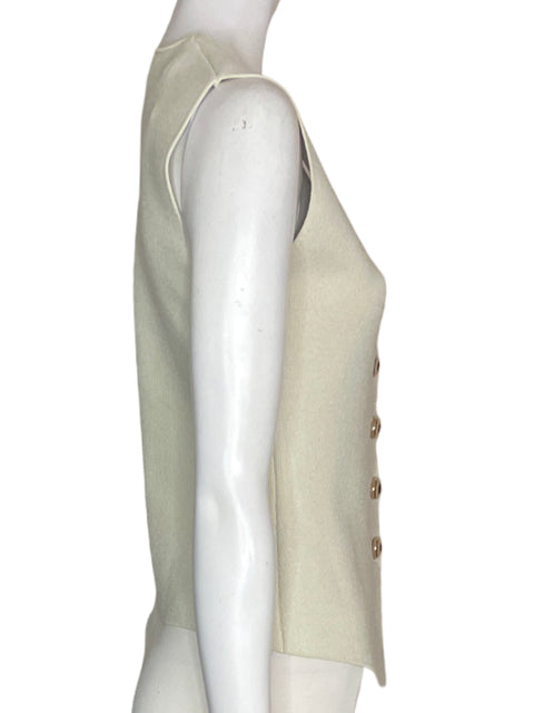 Chaleco Zara de Algodón Botones Liso Sin mangas Beige - Talla S