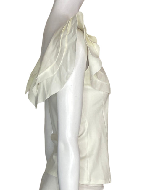Blusa Adriana Fernandez Ruchas Ajustado Liso Blanco - Talla XS