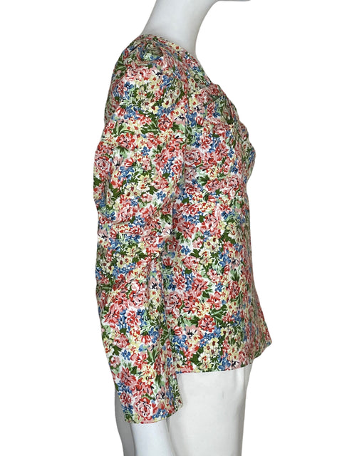 Blusa Zara Estampado Floral Asimétrico Verde - Talla M